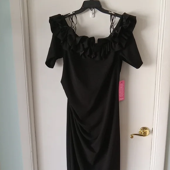 Xscape Elegant Black Midi Dress NWT Size 18W Off-Shoulder - Picture 2 of 11